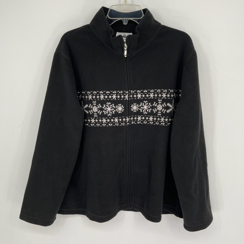 Metropolitan Women's Black Snowflake Embroidered Fleece Zip Up Jacket Size XL